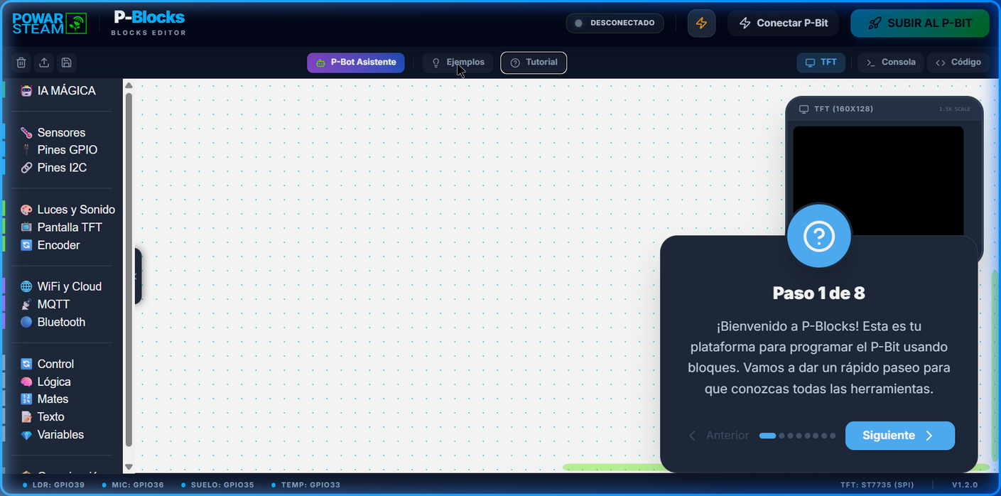Tutorial interactivo paso 1 de 8 en P-Blocks